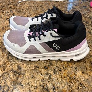 On Running Women's Black, White, and Pink Sneakers